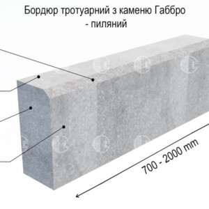 Бордюр ГП-5 пиляний з каменю габро, верхня грань (специфікація)