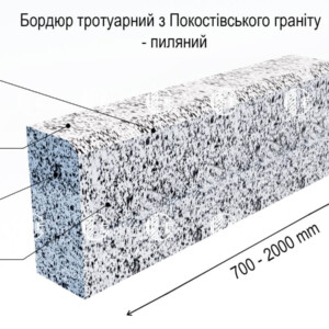 Бордюр ГП-5 пиляний з граніту Grey Ukraine, верхня грань (специфікація)
