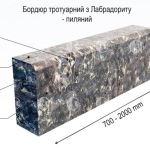 Бордюр ГП-5 пиляний з лабрадориту Irina Blue, верхня грань (специфікація)