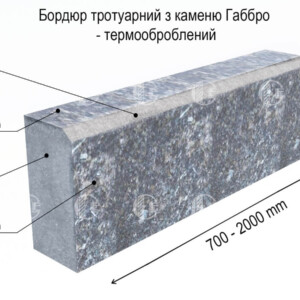Бордюр ГП-5 термооброблений із каменю габро, верхня грань (специфікація)